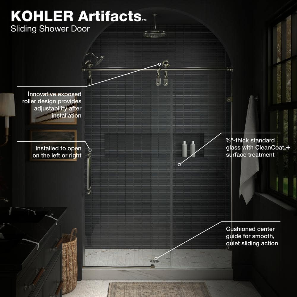 Polished Chrome Frameless Sliding Shower Door with Tempered Glass