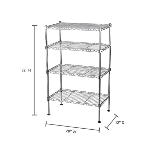 Chrome 4-Tier Heavy Duty Steel Garage Storage Shelving Unit (20 in. W x 32 in. H x 12 in. D)