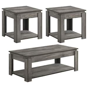 Donal 3-piece 46.75 in. Weathered Grey Rectangle Wood 3-piece Occasional Coffee Table Set with Shelves