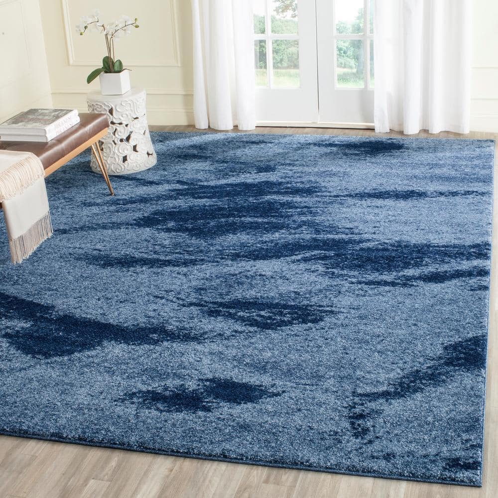 Abstract Shag Luxe Light Blue Square Synthetic Rug - 8'x8'