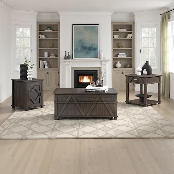 Firth 18 in. Brown Finish Rectangle Wood Chairside Table