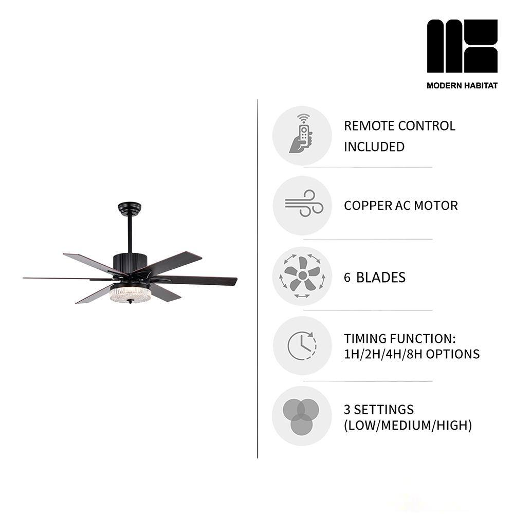 Matte Black 52'' Ceiling Fan with LED Light and Remote
