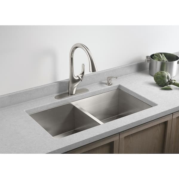 KOHLER Lyric 32 in. Stainless Steel 18 Gauge Undermount Double Equal Bowl Kitchen Sink