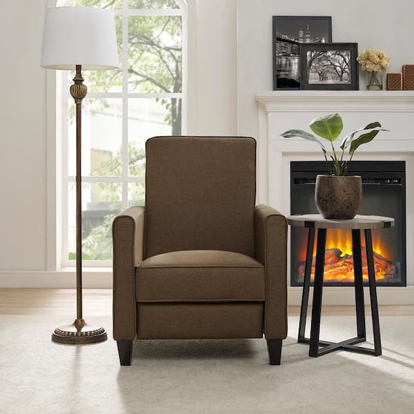 26.5 in. Chocolate Linen Push Back Recliner Chair with Adjustable Footrest, Small Space Home Theater Seating