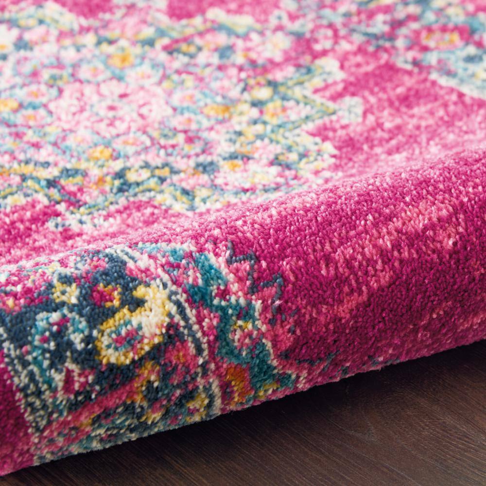 Bohemian Bliss Blue Floral Round Synthetic Easy-Care Rug, 5'3"