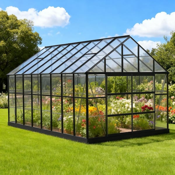 10 ft. x 16 ft. Outdoor Polycarbonate Walk-In Greenhouse 154 Square Area with Black Aluminum Frame