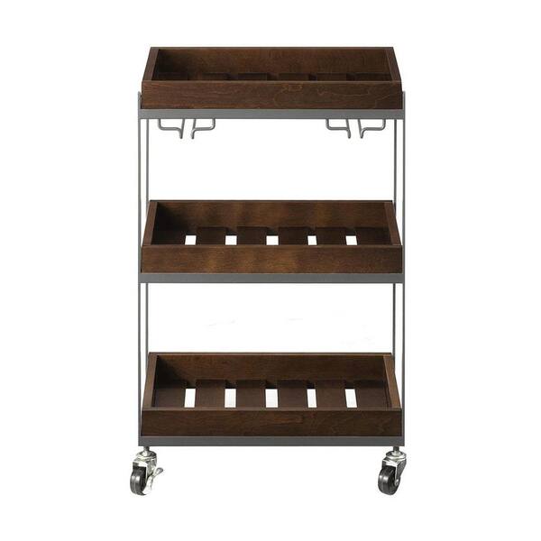 Home Decorators Collection Hampton Medium Grey and Rustic Chestnut Serving Cart with Wine Glass Storage