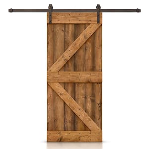 Distressed K Series 20 in. x 84 in. Walnut Stained DIY Wood Interior Sliding Barn Door with Hardware Kit