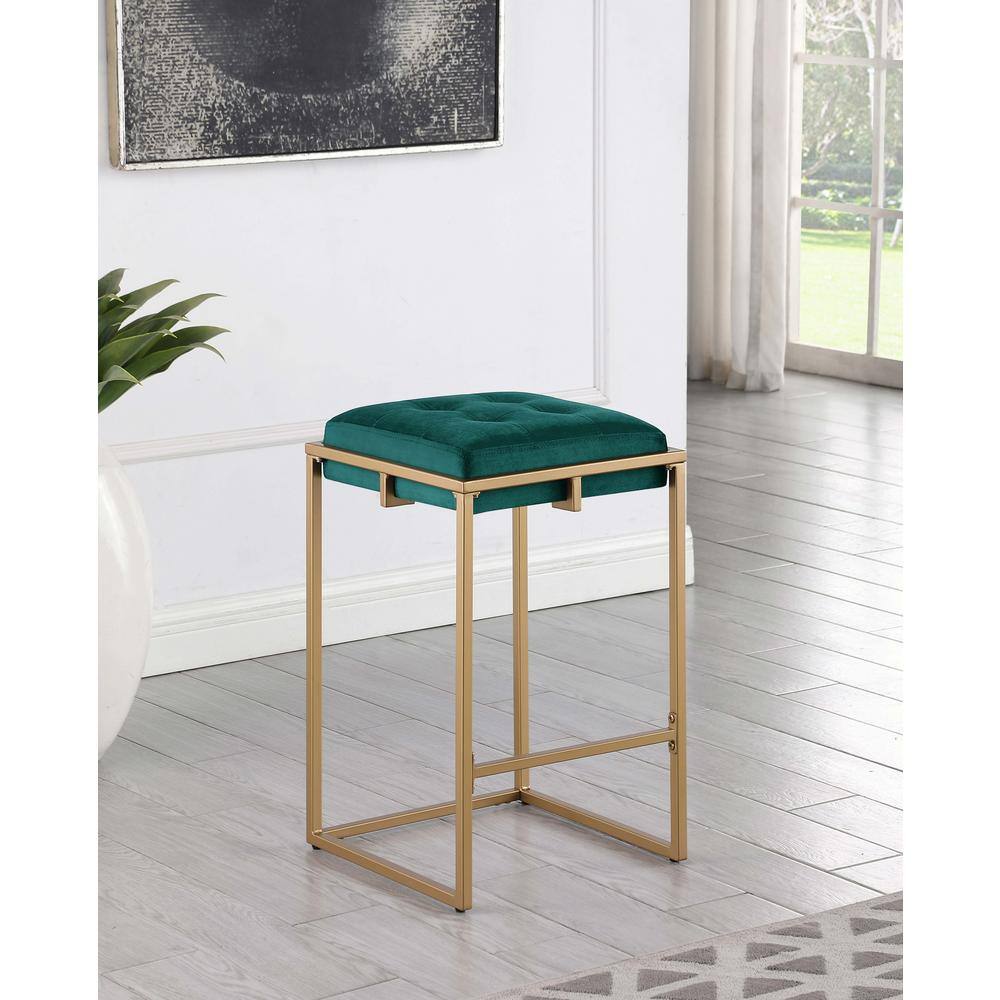 Hunter Green and Gold Velvet Backless Counter Stool