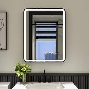 24 in. W x 32 in. H Rectangular R-Shaped Corners Aluminum Framed Dimmable LED Wall Bathroom Vanity Mirror in Black