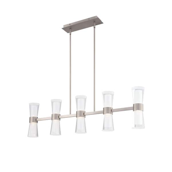 Hourglass 36 in. 5-Light Brushed Nickel Integrated LED Pendant Light Selectable 4CCT 2700K-3000K-3500K-4000K