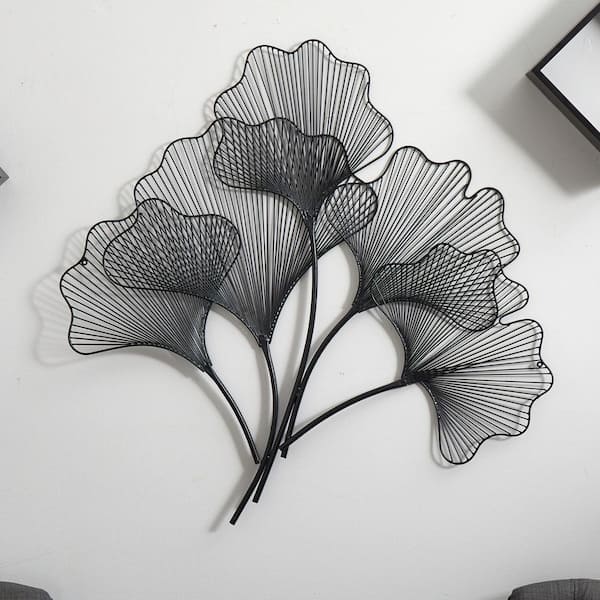 Nearly Natural 35 in. Modern Ginkgo Leaf Black Metal Wall Art