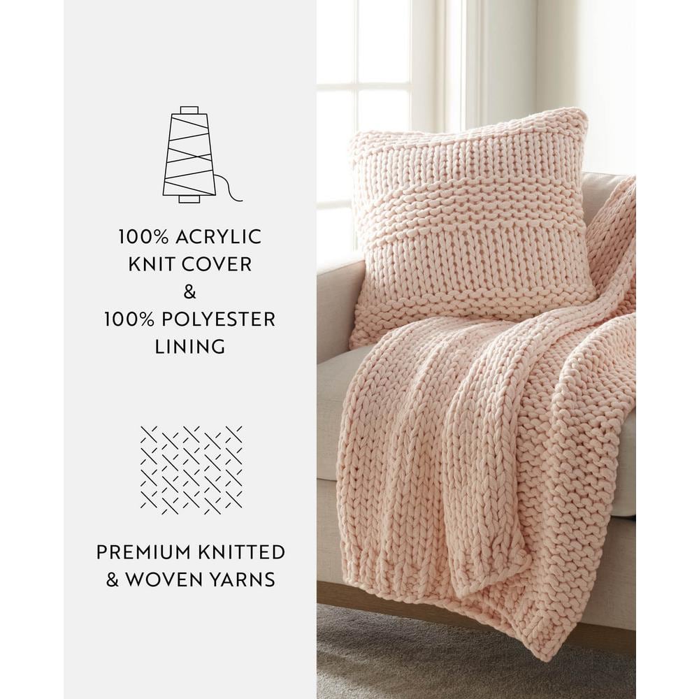 Blush Chunky Knit Acrylic Square Throw Pillow Set