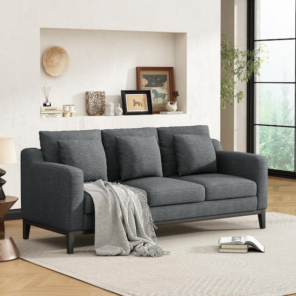 Harper & Bright Designs 80.5 in. Square Arm Polyester Rectangle 3-seat Sofa in. Charcoal with Solid Wood Legs