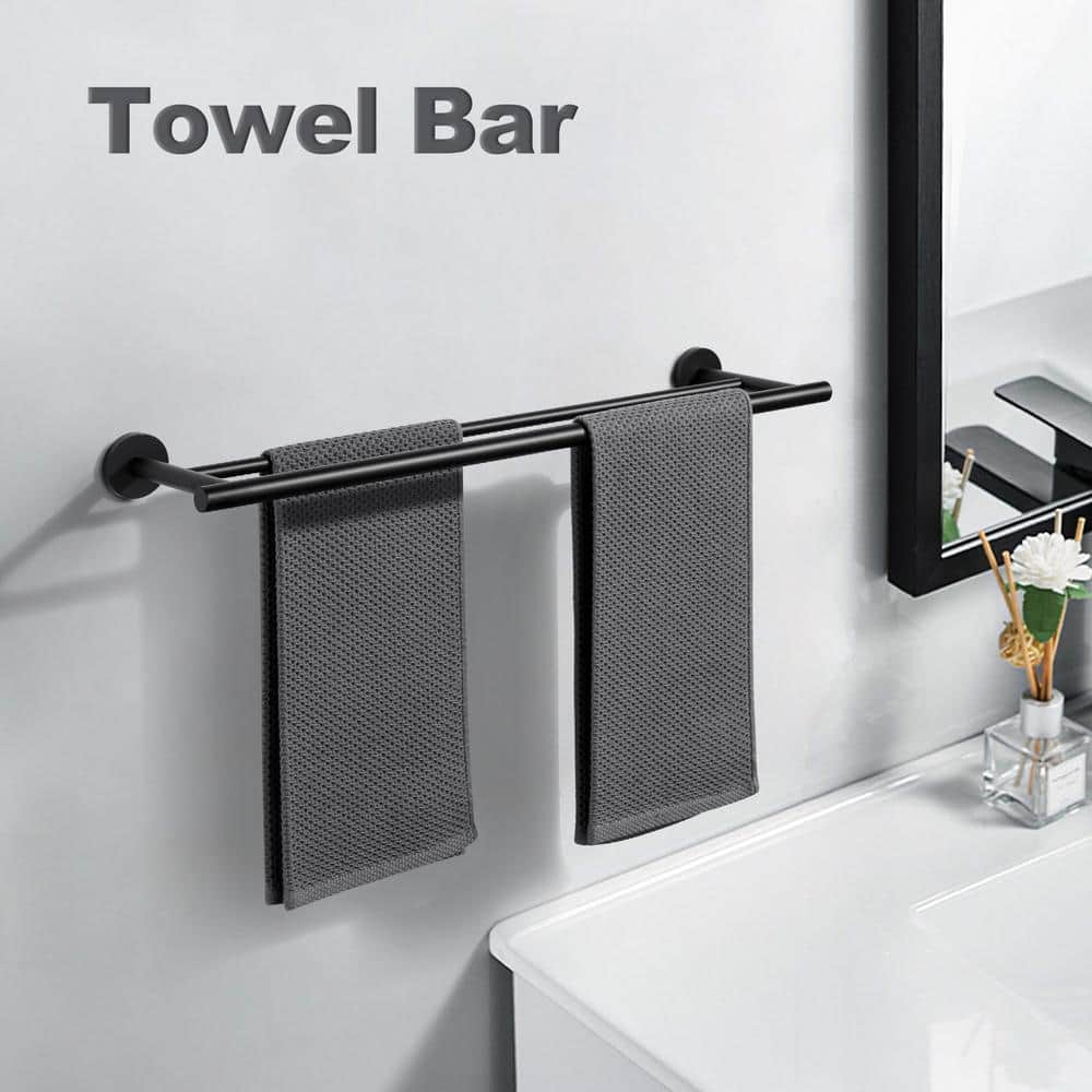 24-Inch Matte Black Stainless Steel Double Towel Bar
