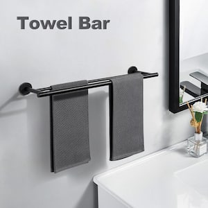 24 in. Stainless Steel Double Towel Bars for Bathroom, Wall Mount Towel Holder in Matte Black