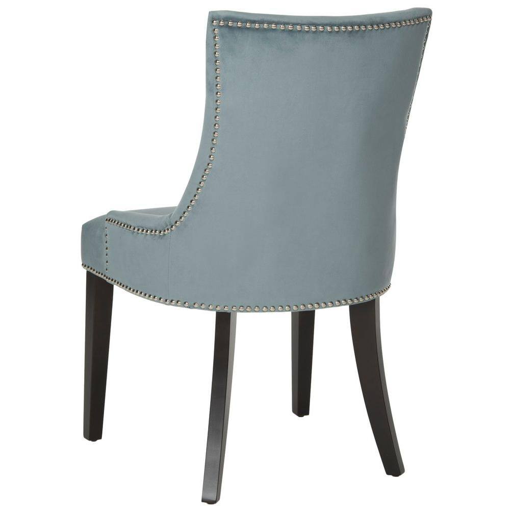 Elegant Blue Velvet Upholstered Side Chair with Silver Nailhead Trim