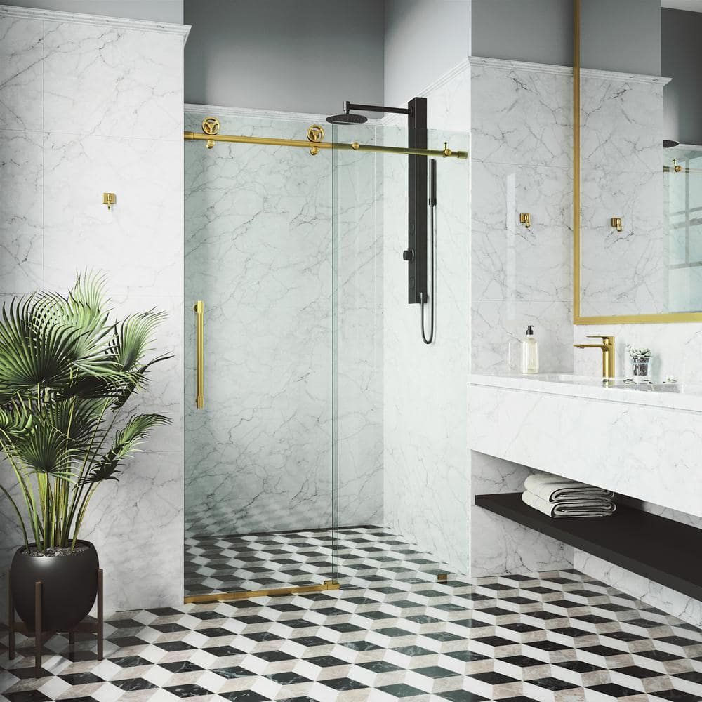 Cass 60" Frameless Sliding Shower Door with Matte Brushed Gold Finish