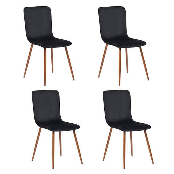 Homy Casa Scargill Black Velvet Upholstered Walnut Metal Legs Side Dining Chairs (Set of 4)