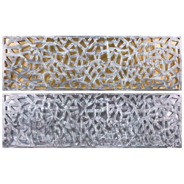 Gold & Silver Leaf encased on a 3D Polished Steel Abstract Metal Unframed Wall Art, 72 in. x 22 in.