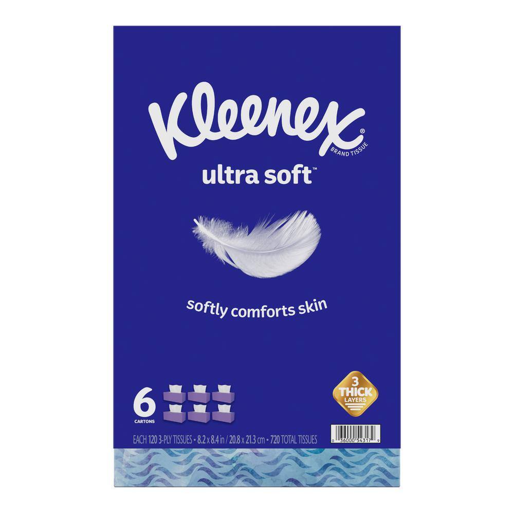 4 packs of 6 / 120 Kleenex Ultra Soft 3-Ply Facial Tissue 