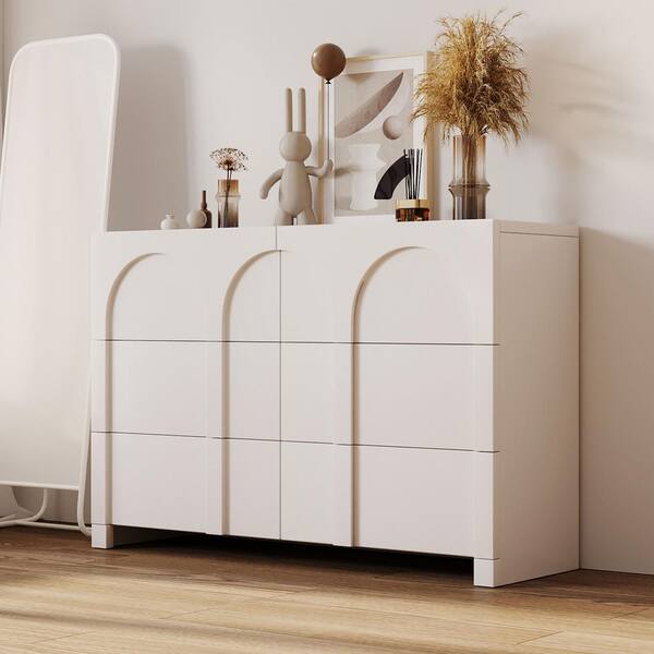 Polibi Modern Style White 6 Drawers 48.2 in. W Dresser Sideboard Cabinet