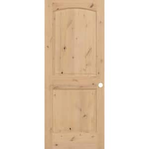 24 in. x 80 in. Universal 2-Panel Round Top Unfinished Knotty Alder Wood Interior Door Slab with Bore