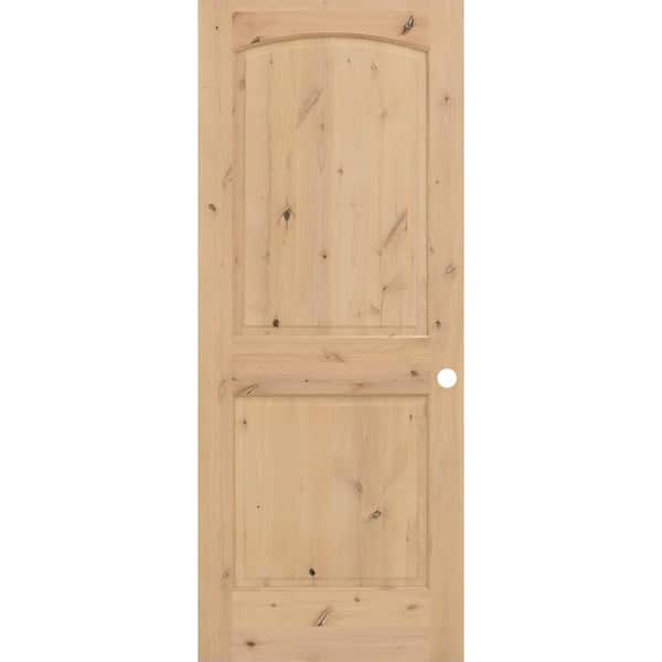 Steves & Sons 30 in. x 80 in. Universal 2-Panel Round Top Unfinished Knotty Alder Wood Interior Door Slab with Bore