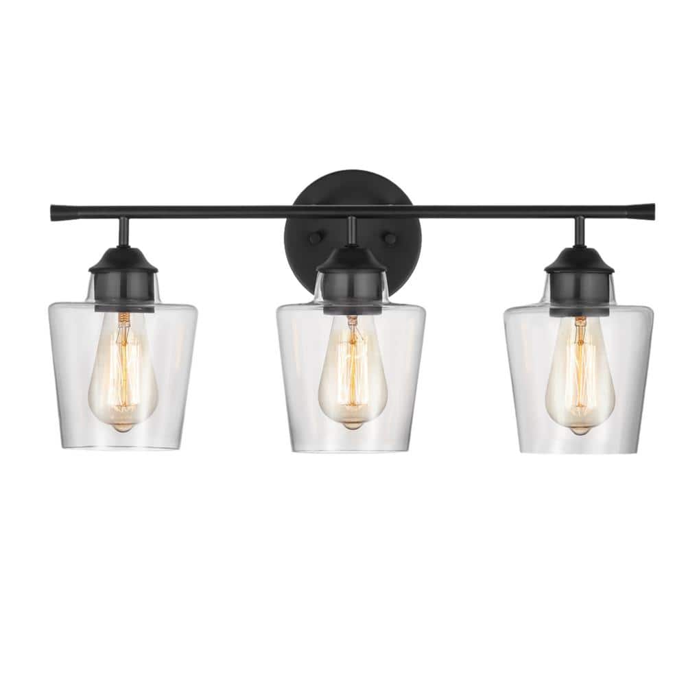 Atish Matte Black 3-Light Bathroom Vanity Fixture with Clear Glass Shades