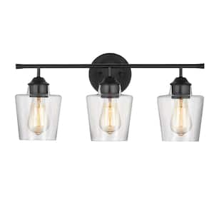 22 in. 3-Light Matte Black Vanity Light with Clear Glass Shade