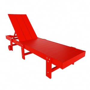 Laguna Red Fade Resistant HDPE All Weather Plastic Outdoor Patio Reclining Adjustable Chaise Lounge with Wheels