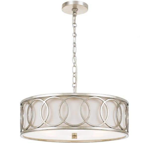 Antique Silver Mini 6-Light Chandelier with Black Crystal & Silk Shade