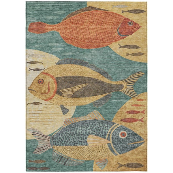Chantille Machine Washable Indoor/Outdoor Abstract ACN2447 Teal 8 ft. x 10 ft. Area Rug