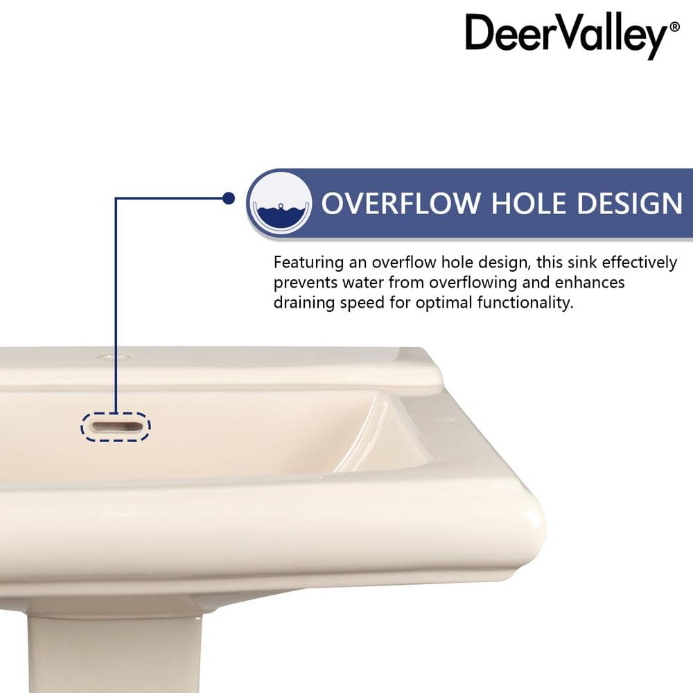 Bone Ceramic Single Hole Pedestal Bathroom Sink