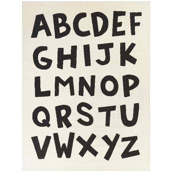 BALTA Beta Cream 4 ft. 4 in. x 6 ft. Letters Indoor/Outdoor Area Rug