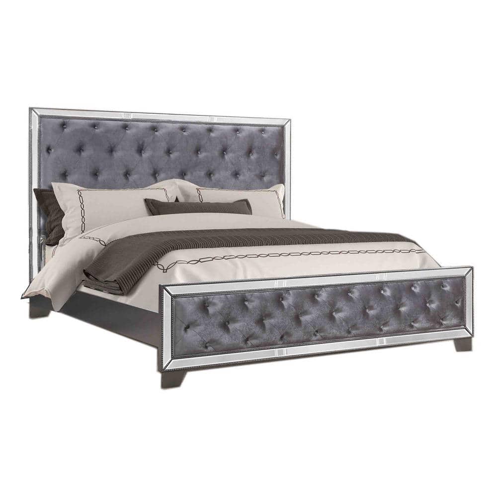 Sedona Silver Queen Upholstered Wood Bed with Tufted Headboard