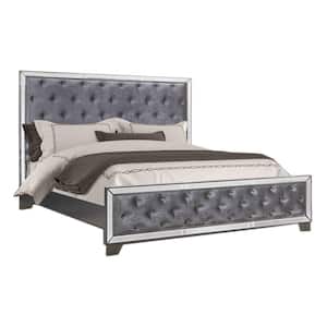 Barbara Dark Gray Queen Tufted Mirrored Bed