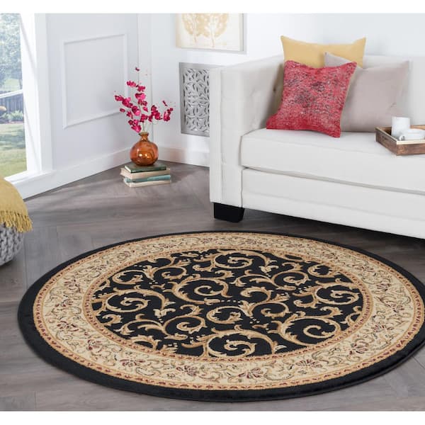 Elegance Oriental Black 6 ft. Round Indoor Area Rug