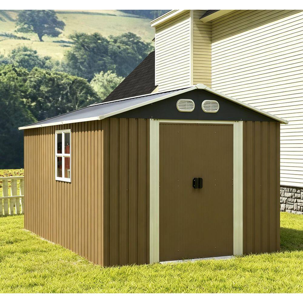 8 ft. W x 12 ft. D Brown Metal Tool Shed with Sturdy Frame