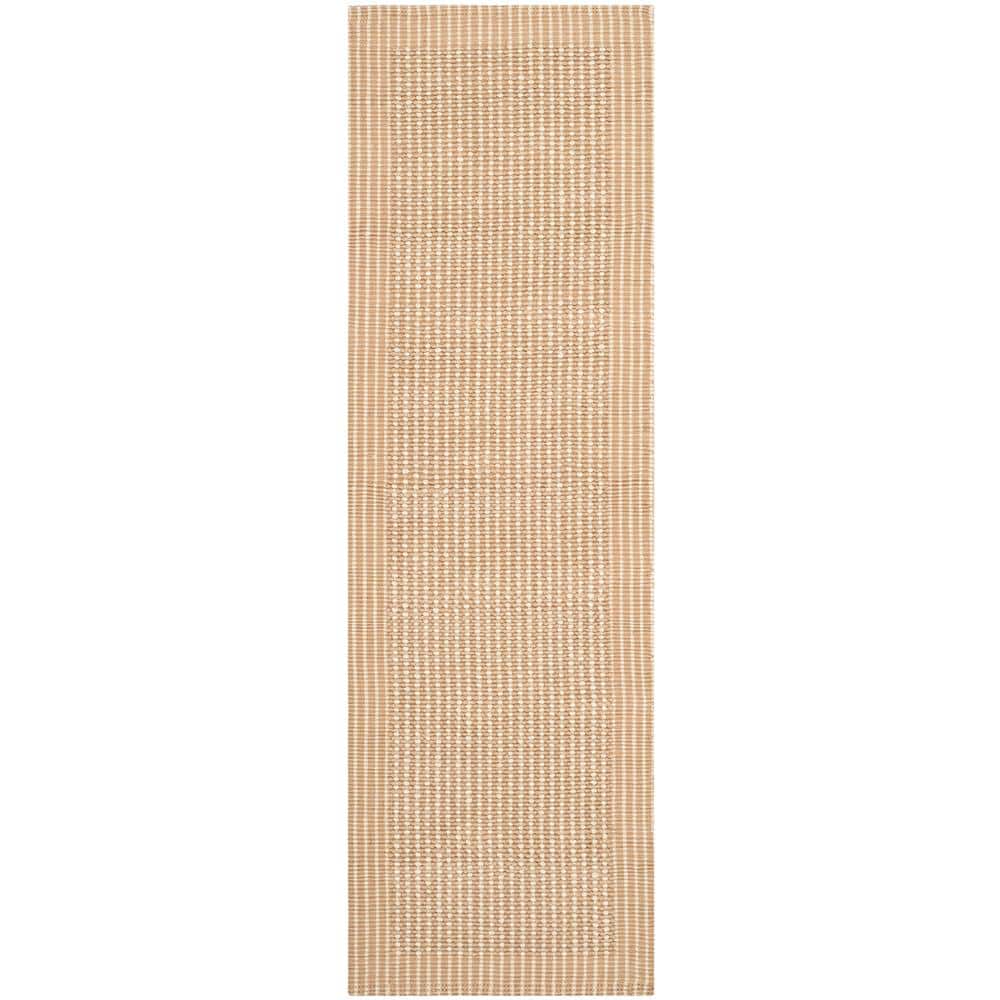 Hand-Knotted Beige Jute 2' x 6' Runner Rug with Non-Slip Feature