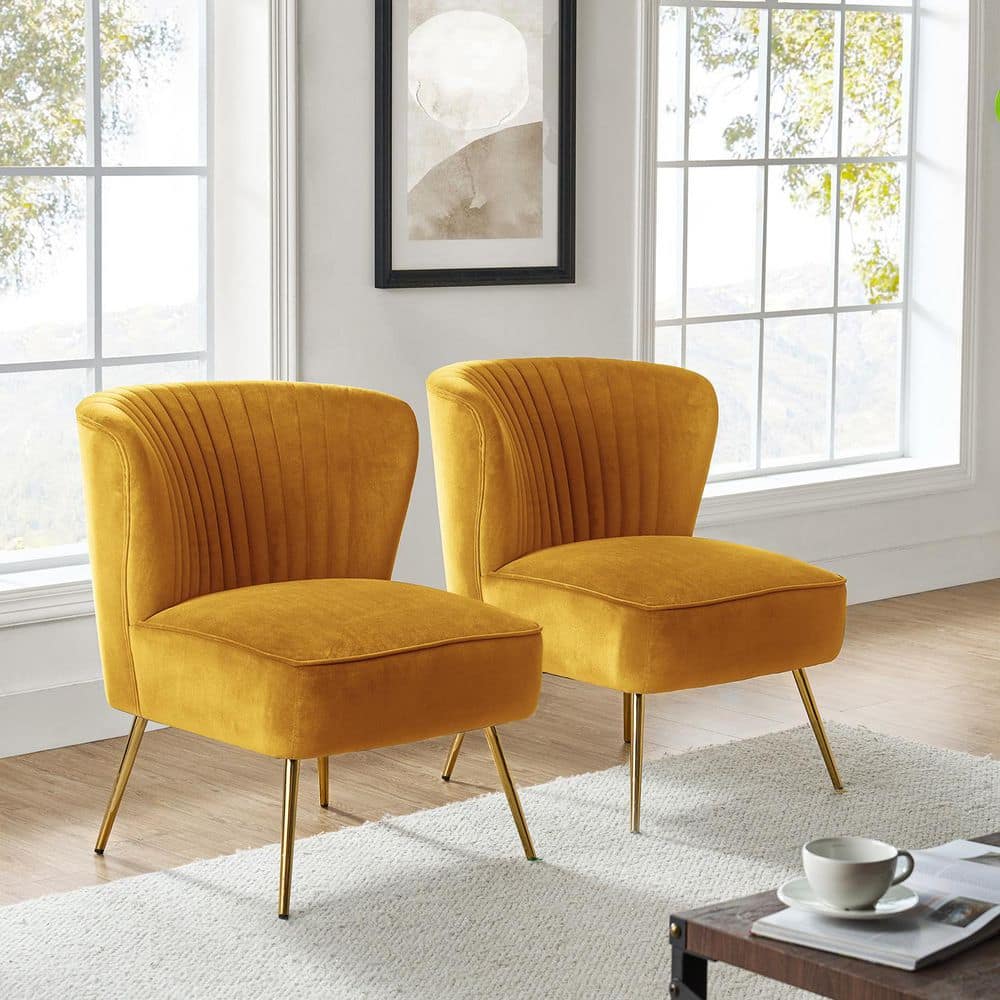 Monica Modern Mustard Velvet Comfy Living Room Side Chair with Golden Metal Legs (Set of 2) price history on PriceWatchPro