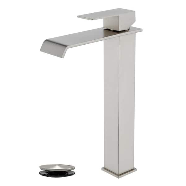 Single Handle Vessel Sink Faucet with Pop-Up Drain in Brushed Nickel