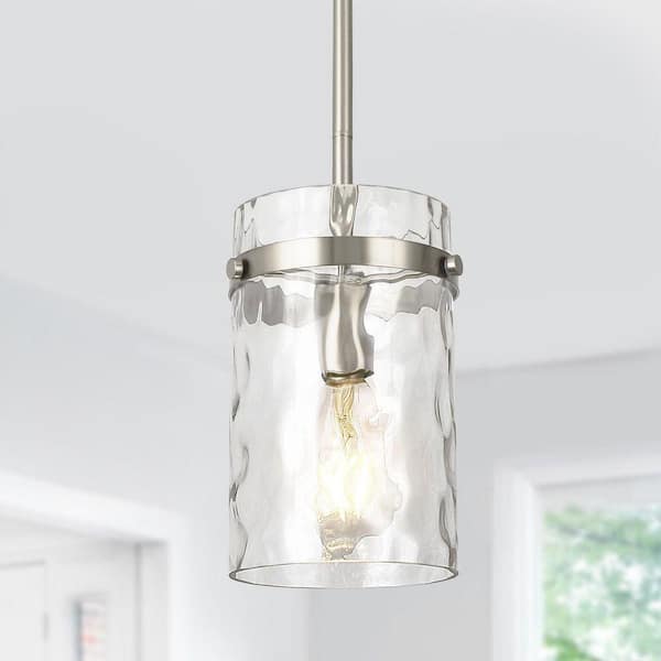 Jasslynn 60W Brushed Nickel Modern Adjustable Pendant Light Fixture with Cylinder Glass Shade-Kitchen,Dining Room Foyer