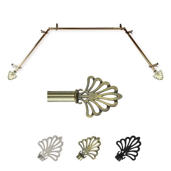 EMOH 13/16" Dia Adjustable 20"-36", 38"-72" Bay Window Curtain Rod with Gael Finials in Antique Brass