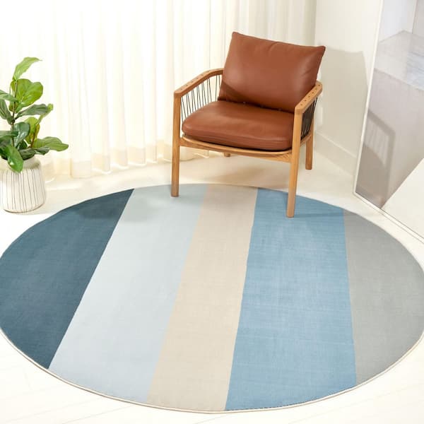 Orwell 7 ft. x 7 ft. Blue/Gray Abstract Striped Round Area Rug