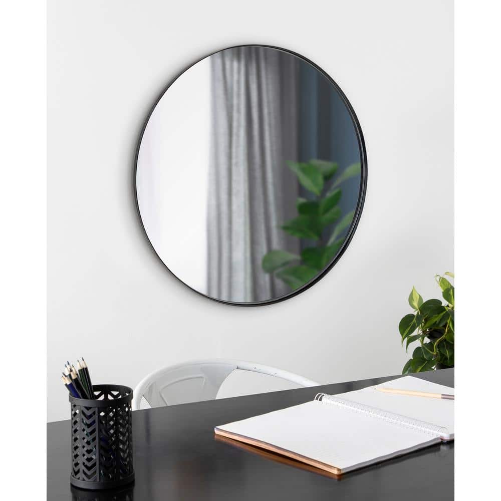 Elegant 26.5" Rollo Round Iron Wall Mirror in Black
