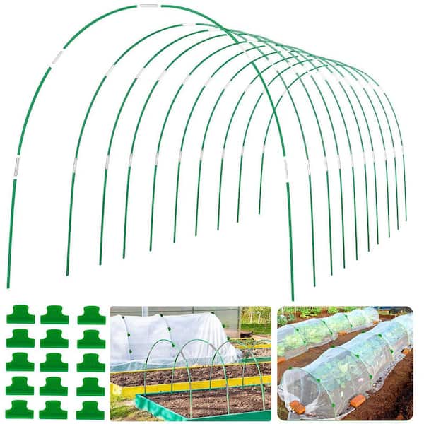 60-Pieces Greenhouse Hoops Grow Tunnel Wide- Green, Rust-Free Fiberglass Support Garden Hoops Kit with 40-Clips