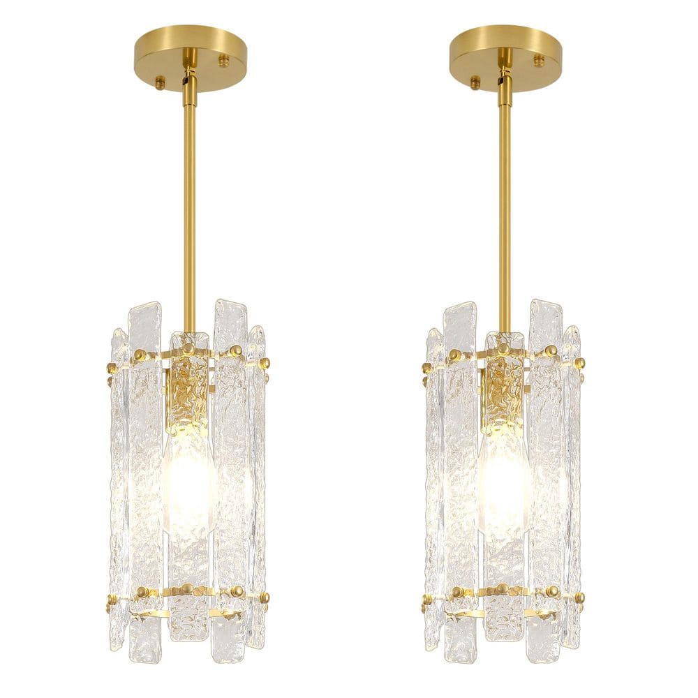 1-Light Modern Gold Textured Water Glass Mini Pendant Light for Kitchen Island, Bar Counter & Sink 2-Pack price history on PriceWatchPro