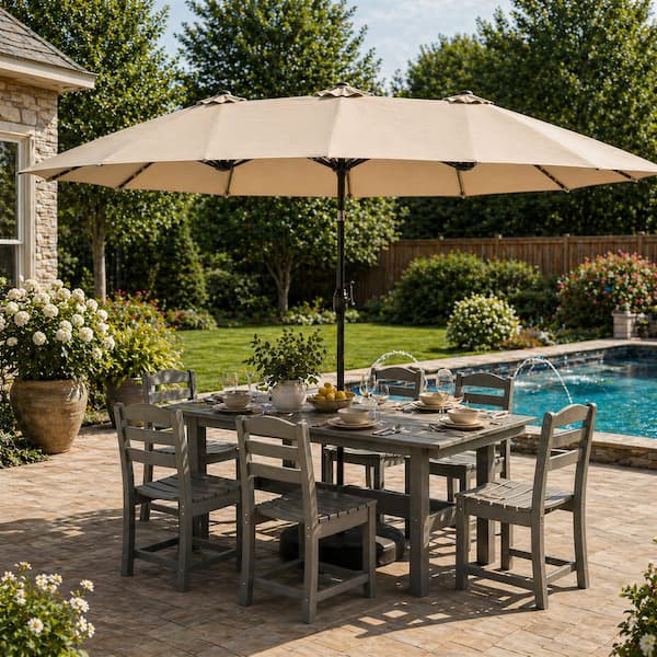 home depot patio table for umbrella PHI VILLA 7pc Dining Set with Umbrella, Swivel Wicker Chairs Both the table and chairs have lightweight aluminum frames PHI VILLA 8-Piece Metal Outdoor