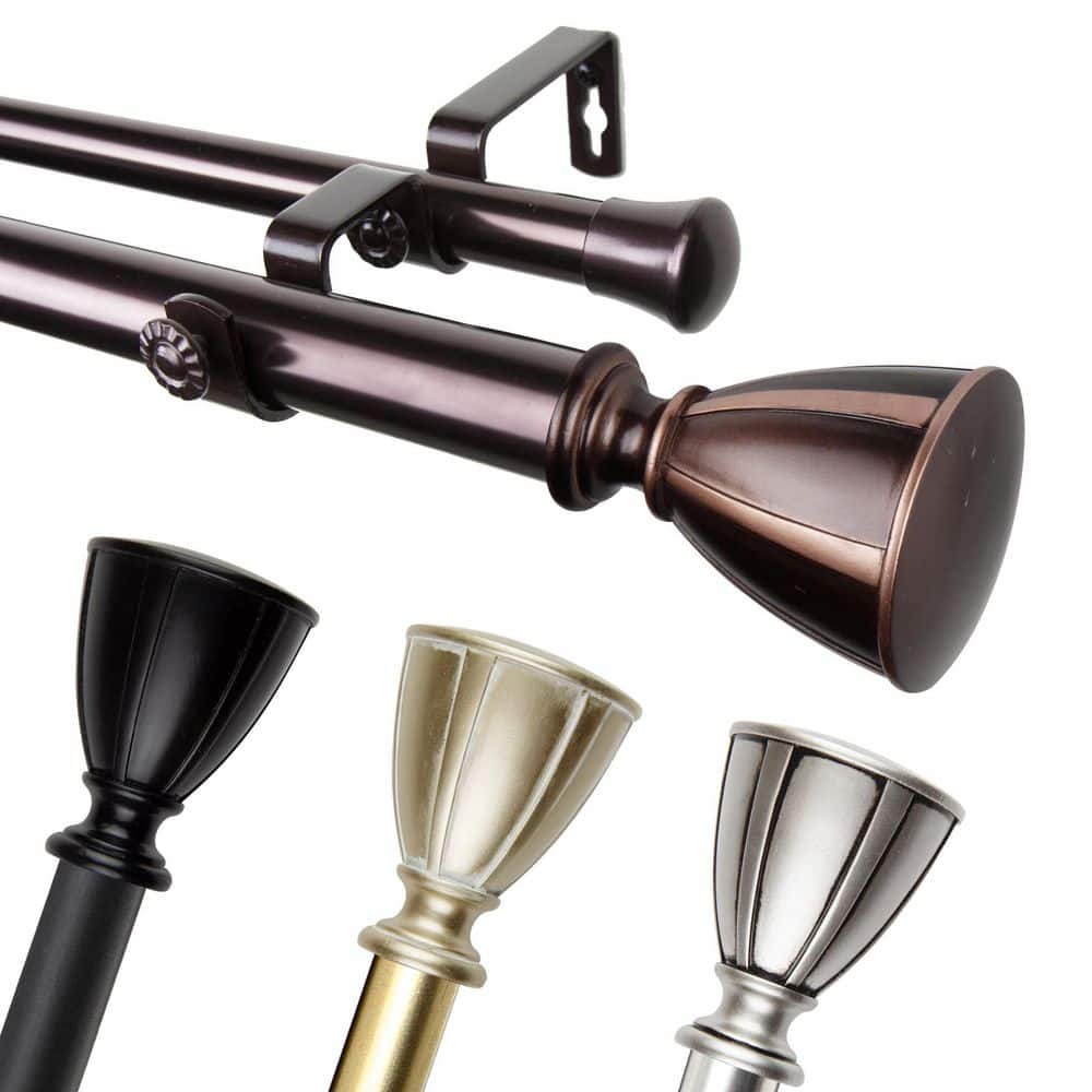1 Dia Adjustable 28-48 Double Curtain Rod in Bronze with Kailani Finials